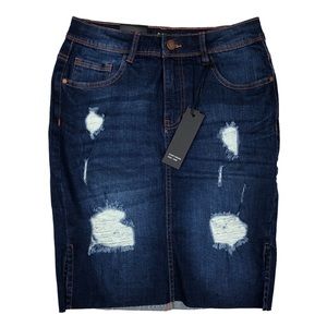 Black Label C’est Toi Denim Skirt Distressed Midi Jean Frayed Hem Size Small
